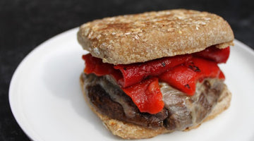 Balsamic Marinated Portobello Burger with Roasted Red Peppers Recipe