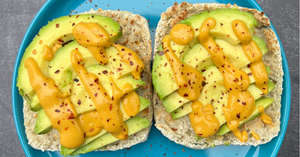 Plant-Based Cheesy Avocado Toast on a Sourdough English Muffin Recipe