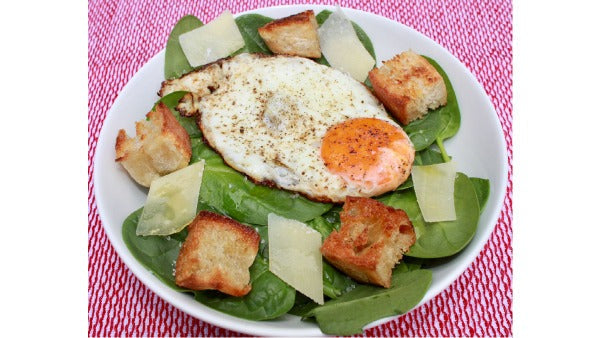 Eggs Florentine Salad with English Muffin Croutons Recipe