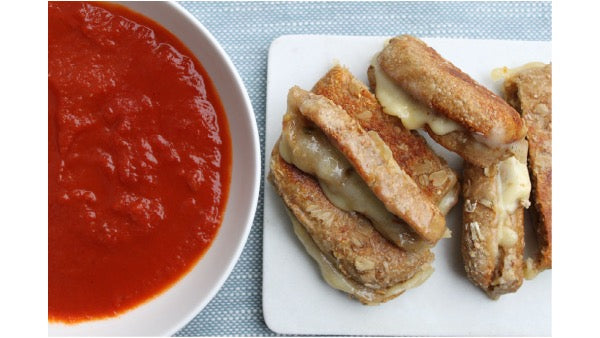 English Muffin Grilled Cheese Sticks with Tomato Bisque Recipe