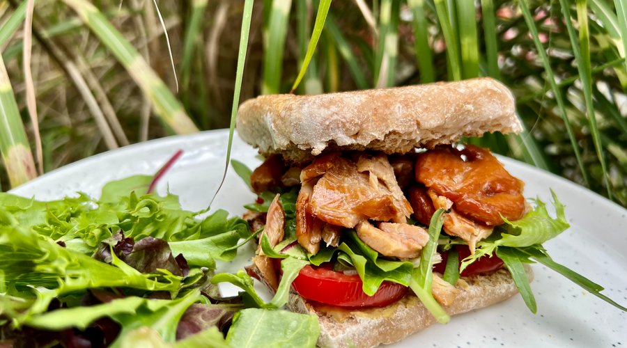 Smoked Trout, Lettuce & Tomato Sandwich on a English Muffin