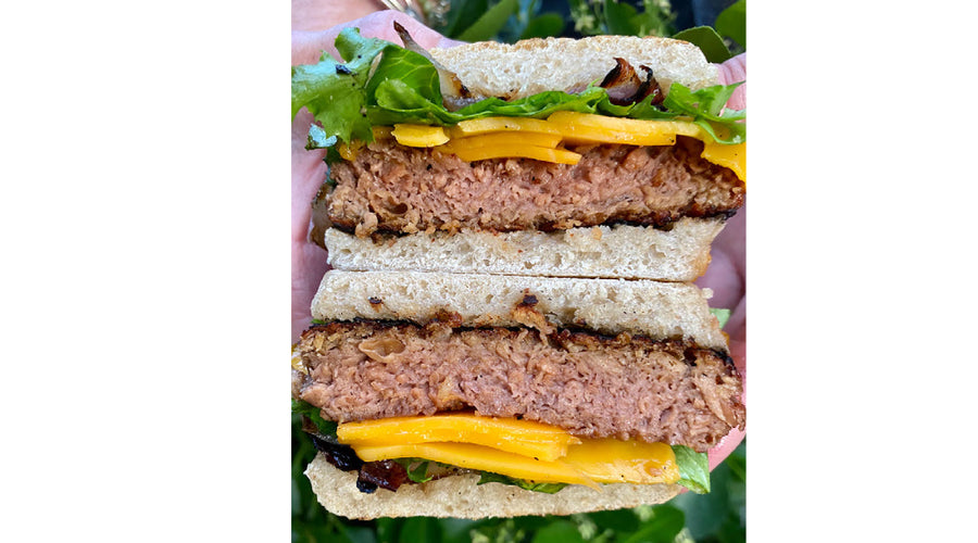 Plant-Based Beyond Burger on a Vegan Sourdough English Muffin Recipe