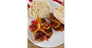 Sausage, Peppers, and Onions on Sourdough English Muffins