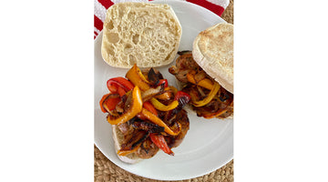 Sausage, Peppers, and Onions on Sourdough English Muffins