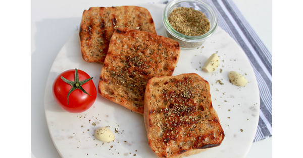 Grilled Sourdough English Muffins with Olive Oil, Garlic and Herbs