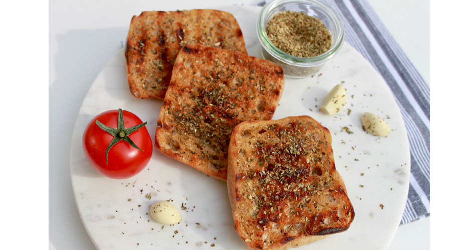 Grilled Sourdough English Muffins with Olive Oil, Garlic and Herbs