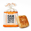 Load image into Gallery viewer, Bag of Dam Good English Muffins Whole Wheat with a single muffin on a white background
