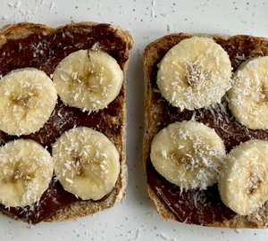 Handmade Cinnamon Swirl English Muffins with Nutella and Banana Toast