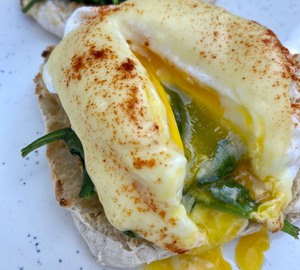 Eggs Florentine on a sourdough Original White gourmet Dam Good English Muffin