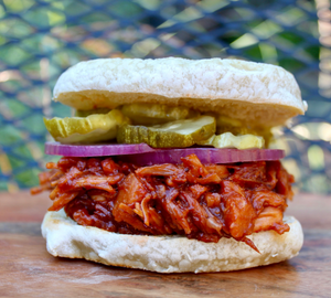 Jackfruit Pulled Pork Sandwich on a Vegan Sourdough English Muffin