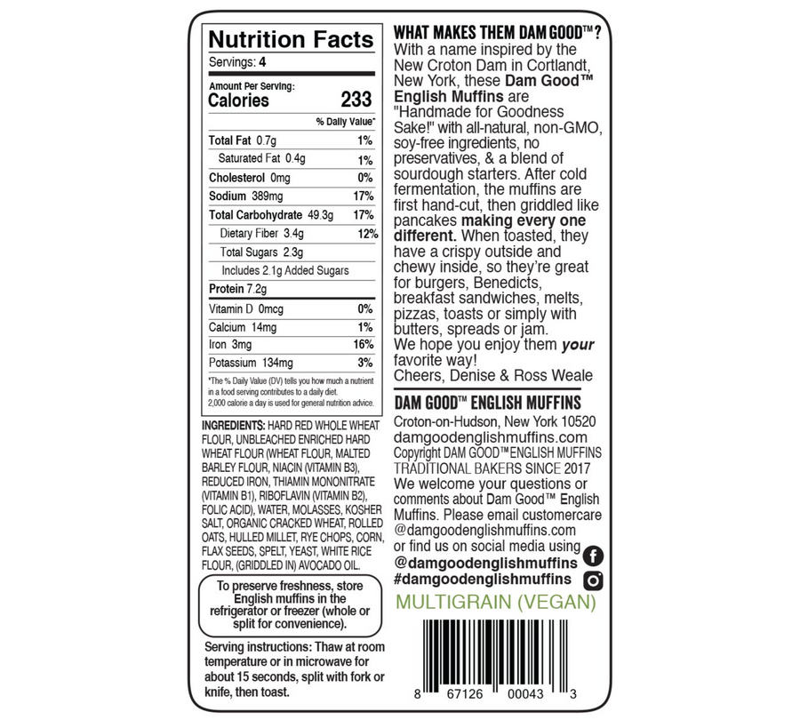 Vegan 'Multigrain' Sourdough English Muffins, 1 bag (4 muffins per bag) English Muffin