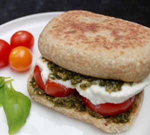 Caprese English Muffin Sandwich on a Whole Wheat Dam Good English Muffin