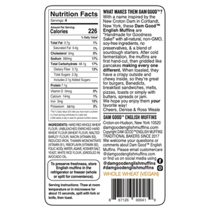"Whole Wheat" Vegan Sourdough English Muffin Ingredients and Nutrition Information